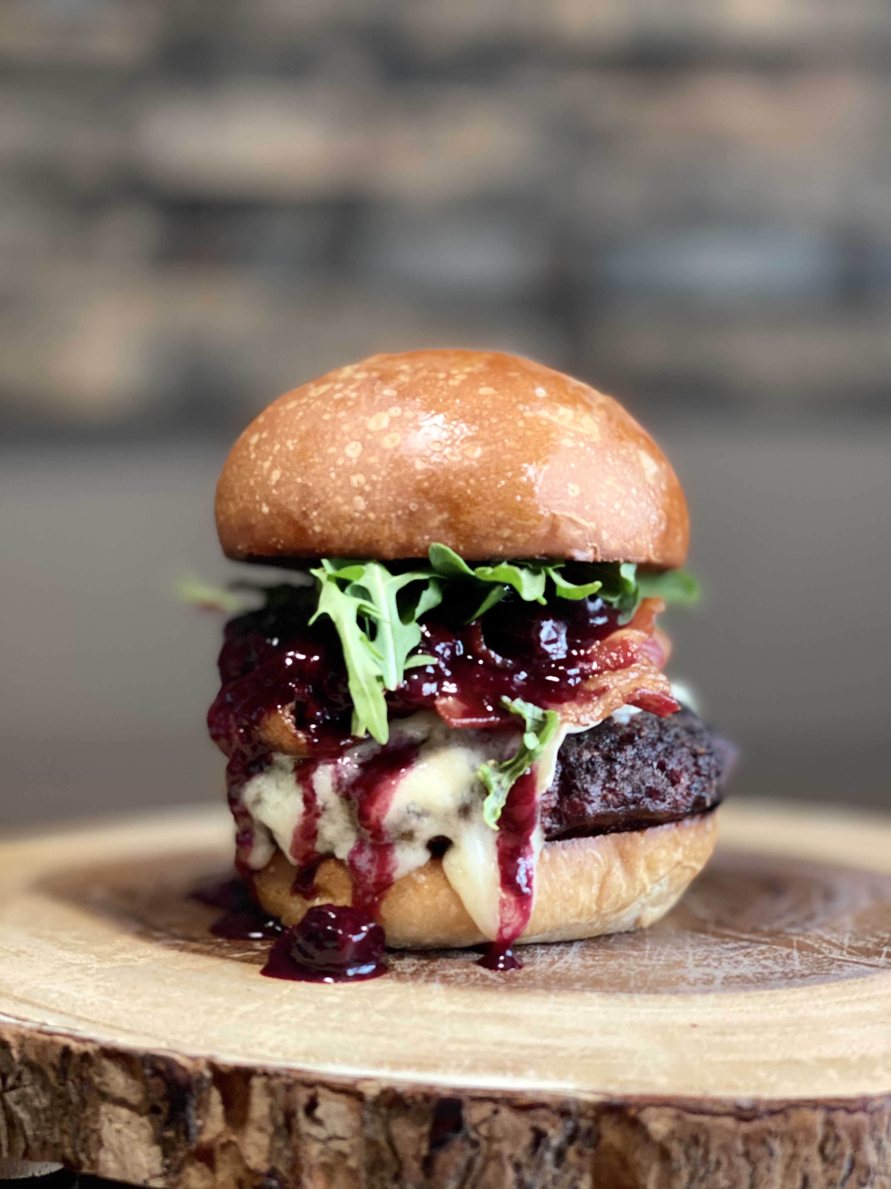 Bourbon Blueberry Brie Bacon Cheeseburger